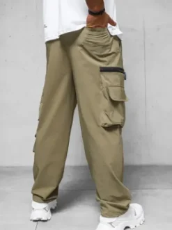 Spodnie męskie cargo wide leg ciemno-beżowe O/PS5526^Ozonee Fashion