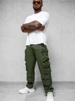 Spodnie męskie cargo wide leg khaki O/PS5528^Ozonee Best