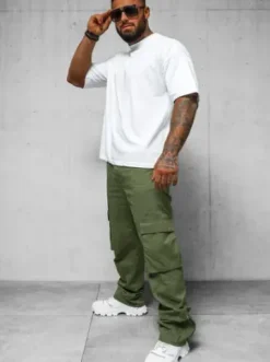 Spodnie męskie cargo wide leg khaki O/G3016Z^Ozonee Discount