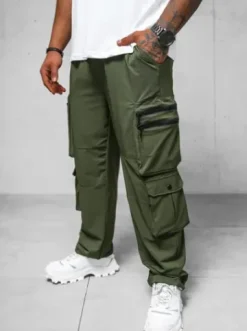 Spodnie męskie cargo wide leg khaki O/PS5527^Ozonee Sale