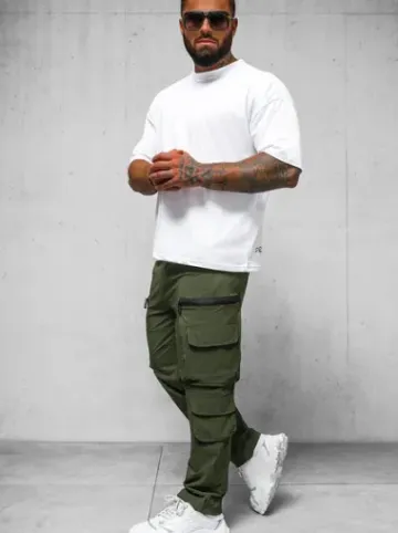 Spodnie męskie cargo wide leg khaki O/PS5526^Ozonee Discount