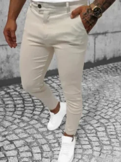 Spodnie męskie chino beżowe O/P4049^Ozonee New