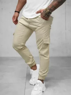Spodnie męskie chino joggery beżowe A/404^Ozonee Fashion