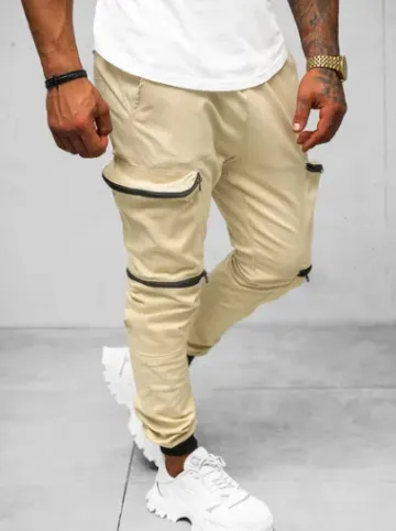Spodnie męskie chino joggery beżowe O/475^Ozonee Best