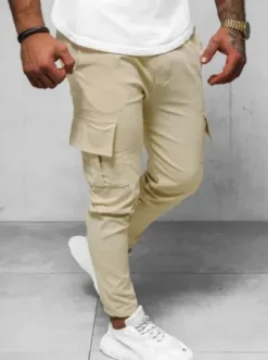 Spodnie męskie chino joggery beżowe O/1404SP^Ozonee Fashion