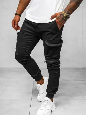 Spodnie męskie chino joggery czarne O/475^Ozonee Clearance