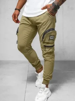 Spodnie męskie chino joggery ciemno-beżowe O/PS5501^Ozonee Discount