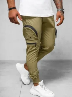 Spodnie męskie chino joggery ciemno-beżowe O/PS5501^Ozonee Discount