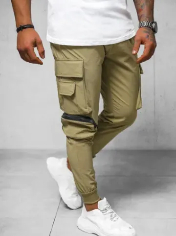 Spodnie męskie chino joggery ciemno-beżowe O/PS5520^Ozonee Best