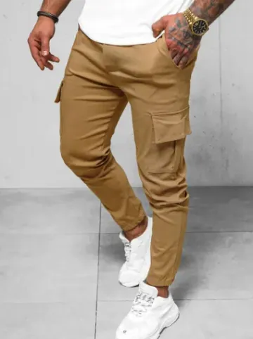 Spodnie męskie chino joggery camelowe O/1404SP^Ozonee Hot