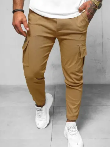 Spodnie męskie chino joggery camelowe O/1404SP^Ozonee Hot