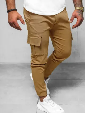 Spodnie męskie chino joggery camelowe O/1404SP^Ozonee Hot