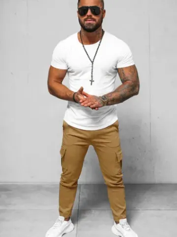 Spodnie męskie chino joggery camelowe O/1404SP^Ozonee Hot