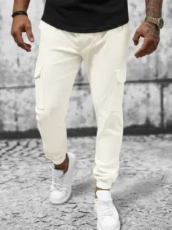 Spodnie męskie chino joggery ecru O/P4051^Ozonee Hot