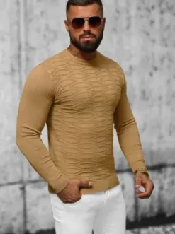 Sweter męski ciemno-beżowy O/ZZ190137^Ozonee Fashion