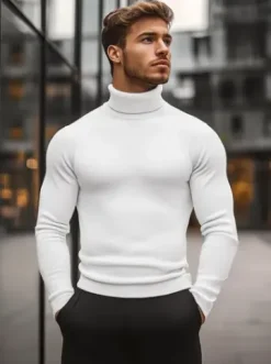 Sweter męski golf biały O/GM309Z^Ozonee Outlet