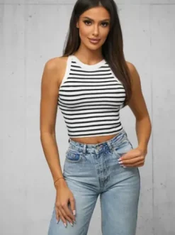 Top damski na ramiączkach biało/czarny O/JK6557^Ozonee Sale