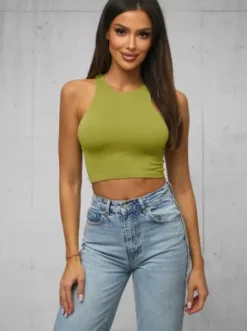 Top damski na ramiączkach oliwkowy O/ZL-032^Ozonee Discount