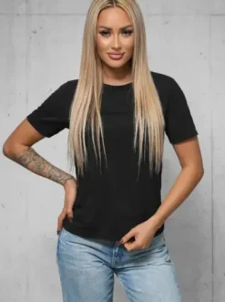 T-shirt damski bez nadruku czarny JS/SD211/3Z^Ozonee Clearance