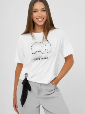 T-shirt damski z nadrukiem biało-czarny JS/RJ77247^Ozonee Discount