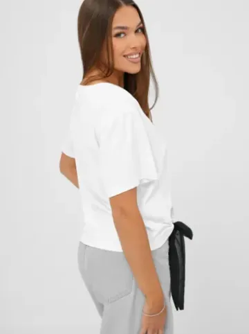 T-shirt damski z nadrukiem biało-czarny JS/RJ77247^Ozonee Discount