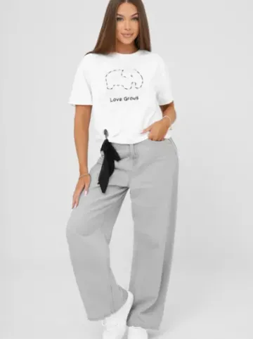 T-shirt damski z nadrukiem biało-czarny JS/RJ77247^Ozonee Discount