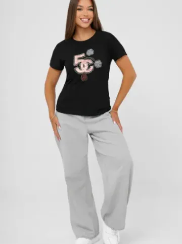T-shirt damski z nadrukiem czarny JS/95T2552/3^Ozonee Hot