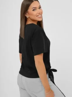 T-shirt damski z nadrukiem czarny JS/RJ77247^Ozonee New