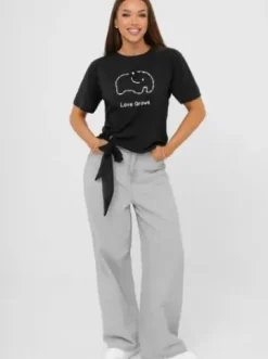 T-shirt damski z nadrukiem czarny JS/RJ77247^Ozonee New
