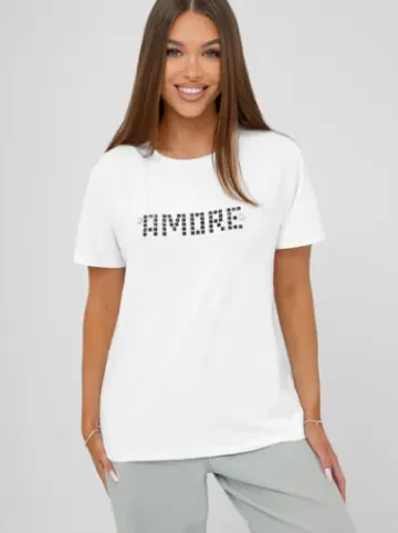 T-shirt damski z ćwiekami biało-czarny JS/YJ77716^Ozonee New