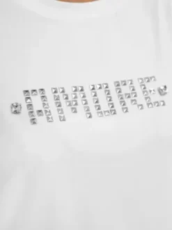 T-shirt damski z ćwiekami biało-srebrny JS/YJ77716^Ozonee New
