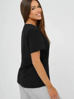T-shirt damski z ćwiekami czarno-srebrny JS/YJ77716^Ozonee New