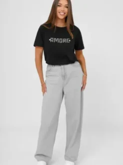 T-shirt damski z ćwiekami czarno-srebrny JS/YJ77716^Ozonee New