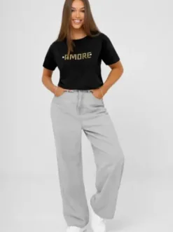 T-shirt damski z ćwiekami czarno-złoty JS/YJ77716^Ozonee Best