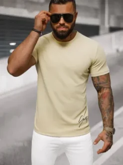 T-shirt męski beżowy O/L1192^Ozonee Online