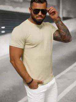 T-shirt męski beżowy O/L1192^Ozonee Online