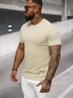 T-shirt męski beżowy O/L1192^Ozonee Online