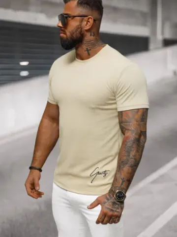 T-shirt męski beżowy O/L1192^Ozonee Online