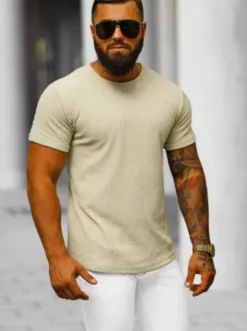 T-shirt męski beżowy O/7766T^Ozonee Online