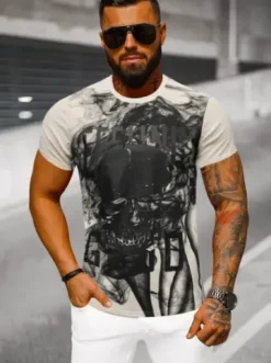 T-shirt męski beżowy O/T126/155Z^Ozonee Fashion