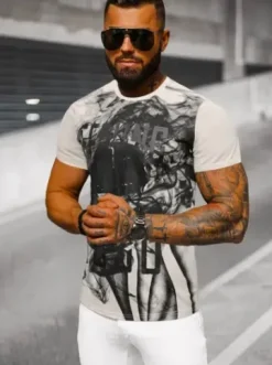 T-shirt męski beżowy O/T126/155Z^Ozonee Fashion