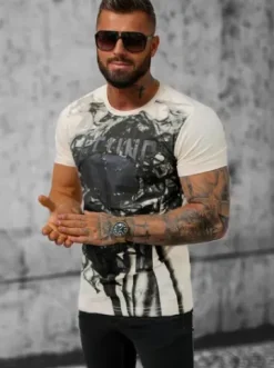 T-shirt męski beżowy O/T126/155Z^Ozonee Best
