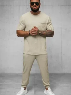 T-shirt męski beżowy O/Y960T^Ozonee Hot
