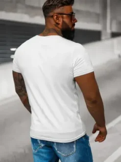 T-shirt męski bez nadruku biały JS/712007Z^Ozonee New