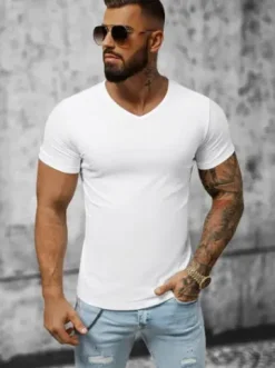 T-shirt męski bez nadruku biały JS/712007Z^Ozonee Online