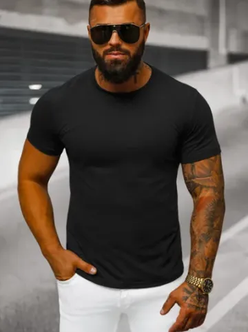 T-shirt męski bez nadruku czarny JS/712005Z^Ozonee Fashion