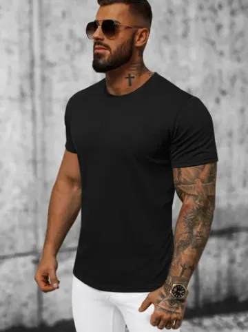 T-shirt męski bez nadruku czarny JS/712005Z^Ozonee Hot