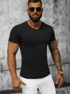 T-shirt męski bez nadruku czarny JS/712007Z^Ozonee Sale