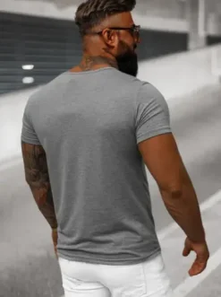 T-shirt męski bez nadruku grafitowy JS/712007Z^Ozonee Sale