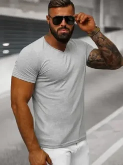 T-shirt męski bez nadruku szary JS/712007Z^Ozonee Fashion